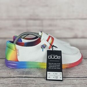Hey Dude Wendy Pride White Rainbow Slip On Loafers Shoes 121414782 Women Size 11